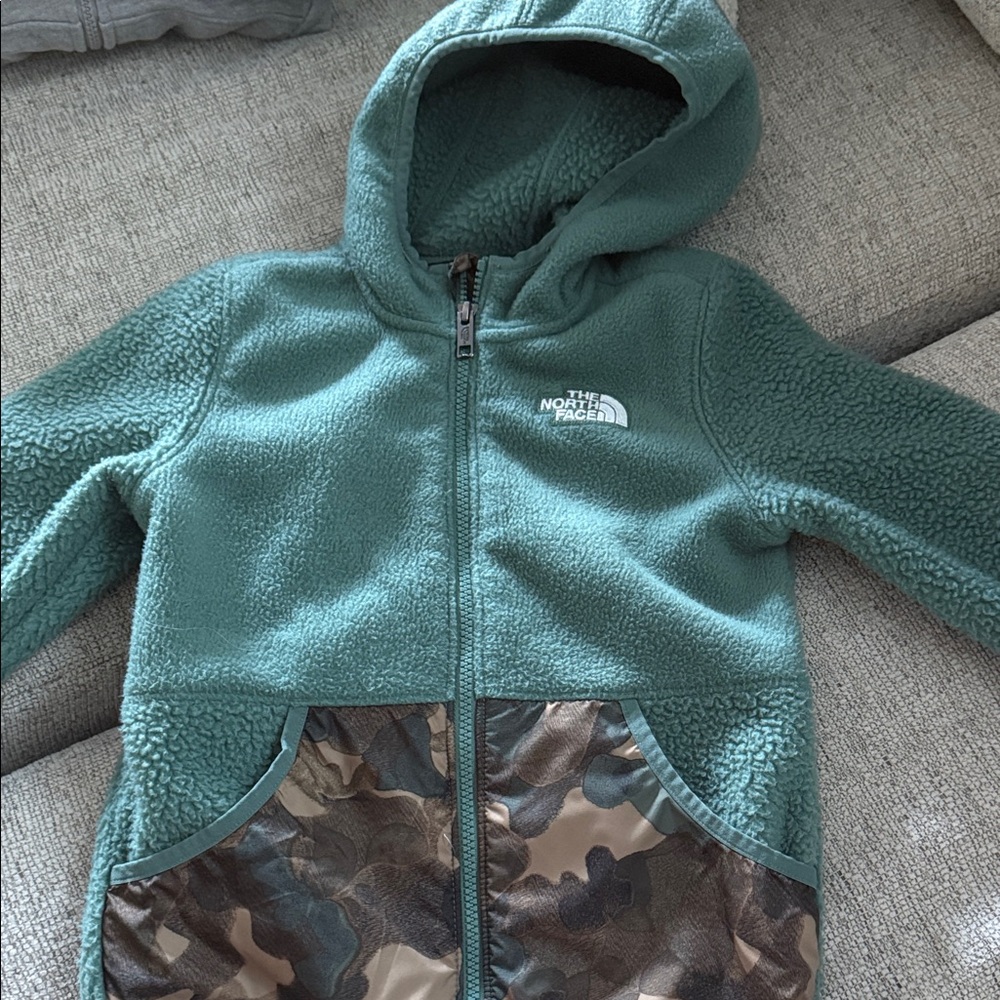 The North Face Teal Fleece Jacket with Camo Accents